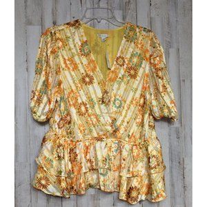CATO Boho Women's L Peplum Top Floral NWT Tiered Ruffles Retro 70s 80s